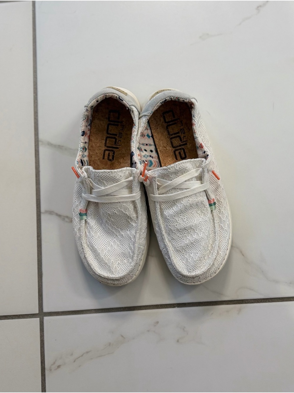 Hey Dude womens White Lace Slip-On Sneakers with Color Accents